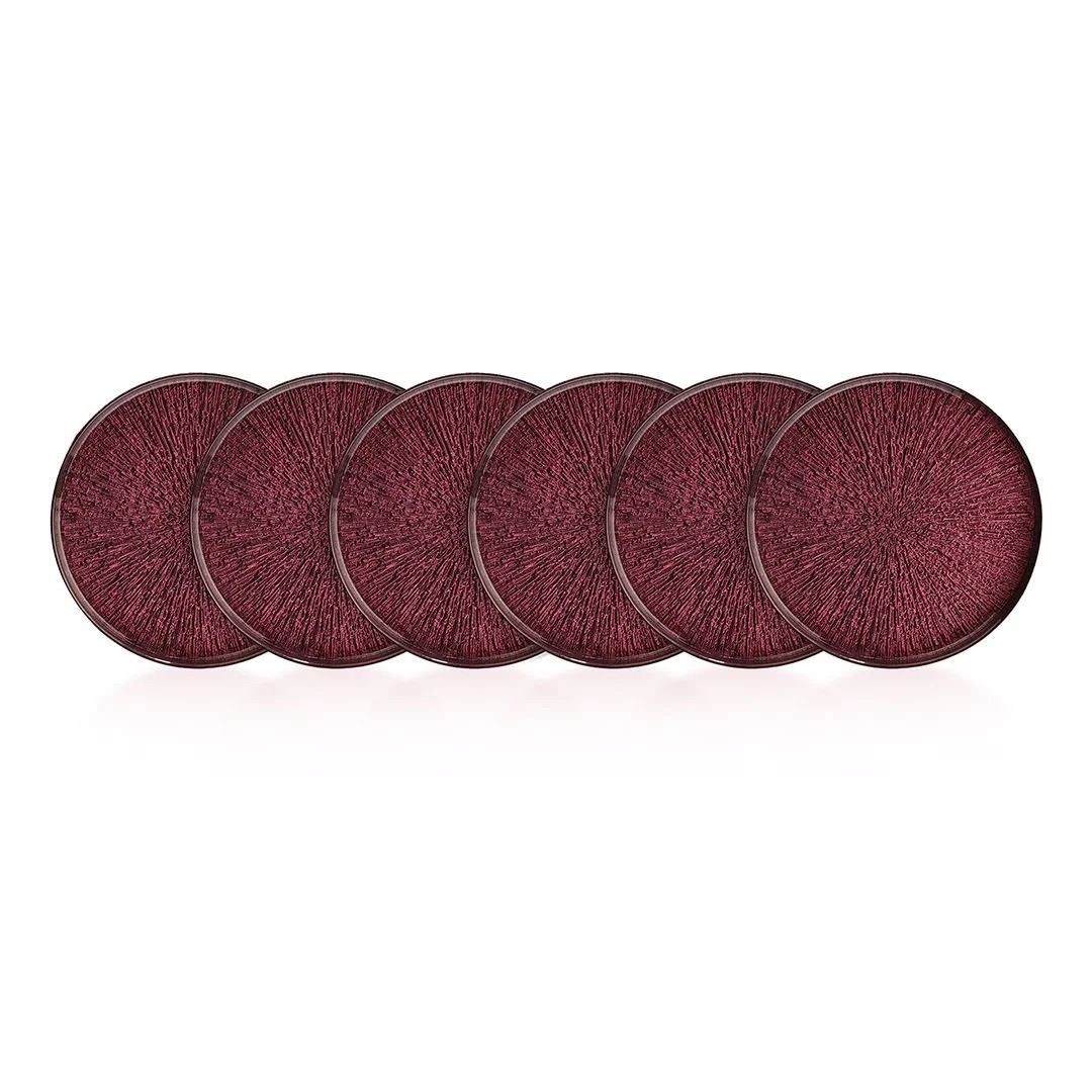 Conjunto de pratos de sobremesa – 21 x 21 cm – Vermelho Clarete – Vidro
