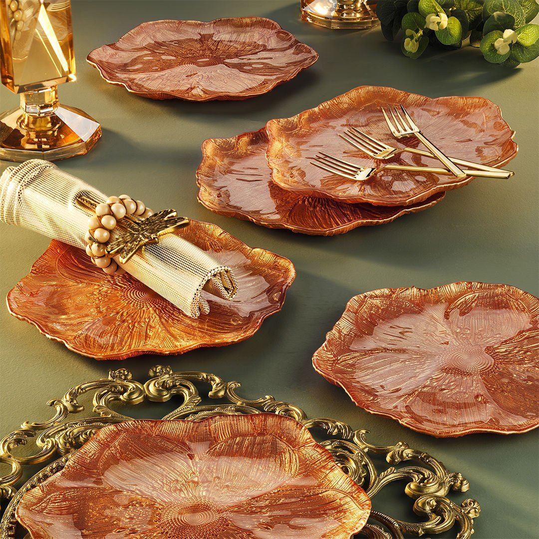 Conjunto de Pratos de Sobremesa – 22 x 22 cm – Laranja – Vidro