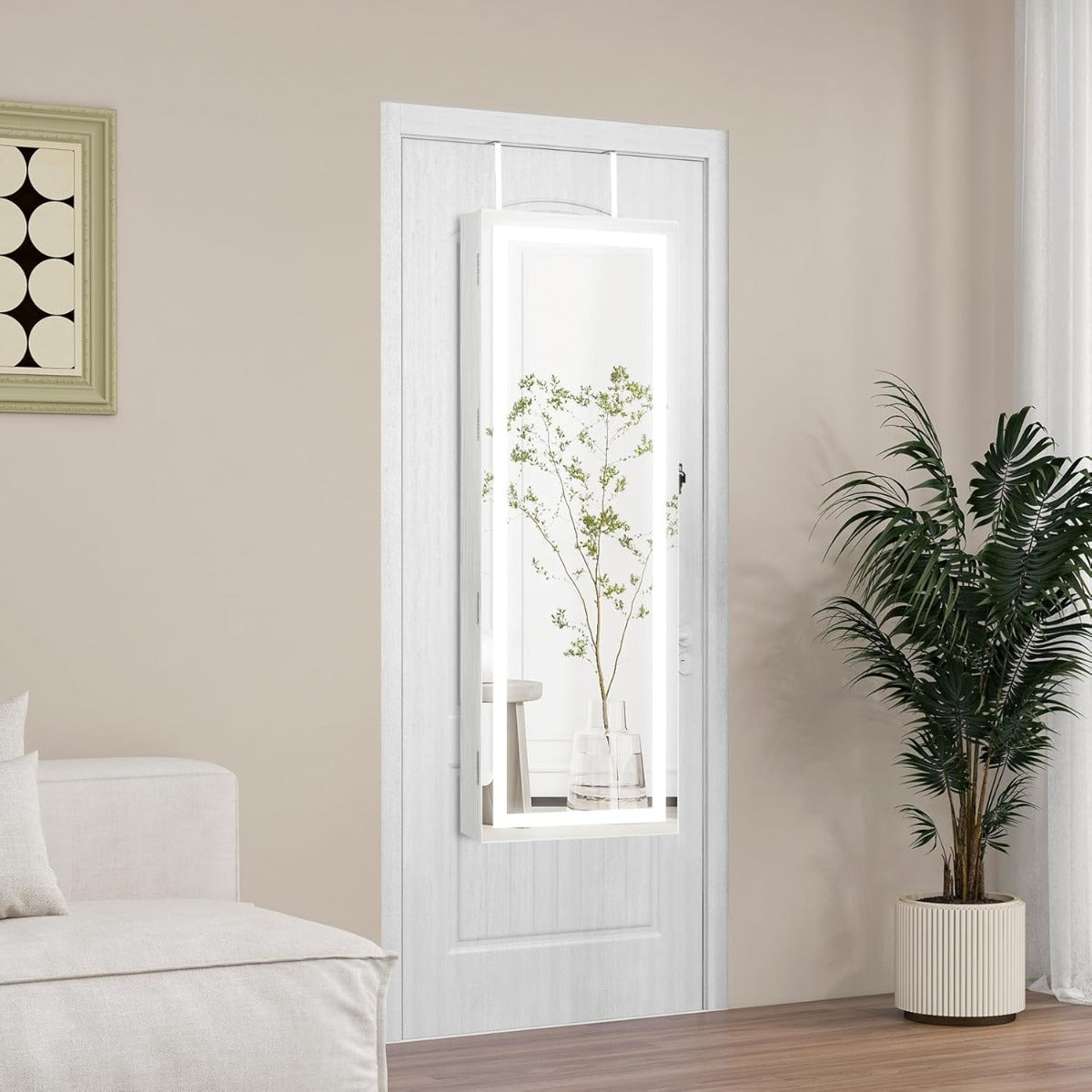 Armário para Joias com Iluminação LED e Espelho de Corpo Inteiro Organizador de Joias com Fechadura 40 × 12,5 × 120 cm Branco