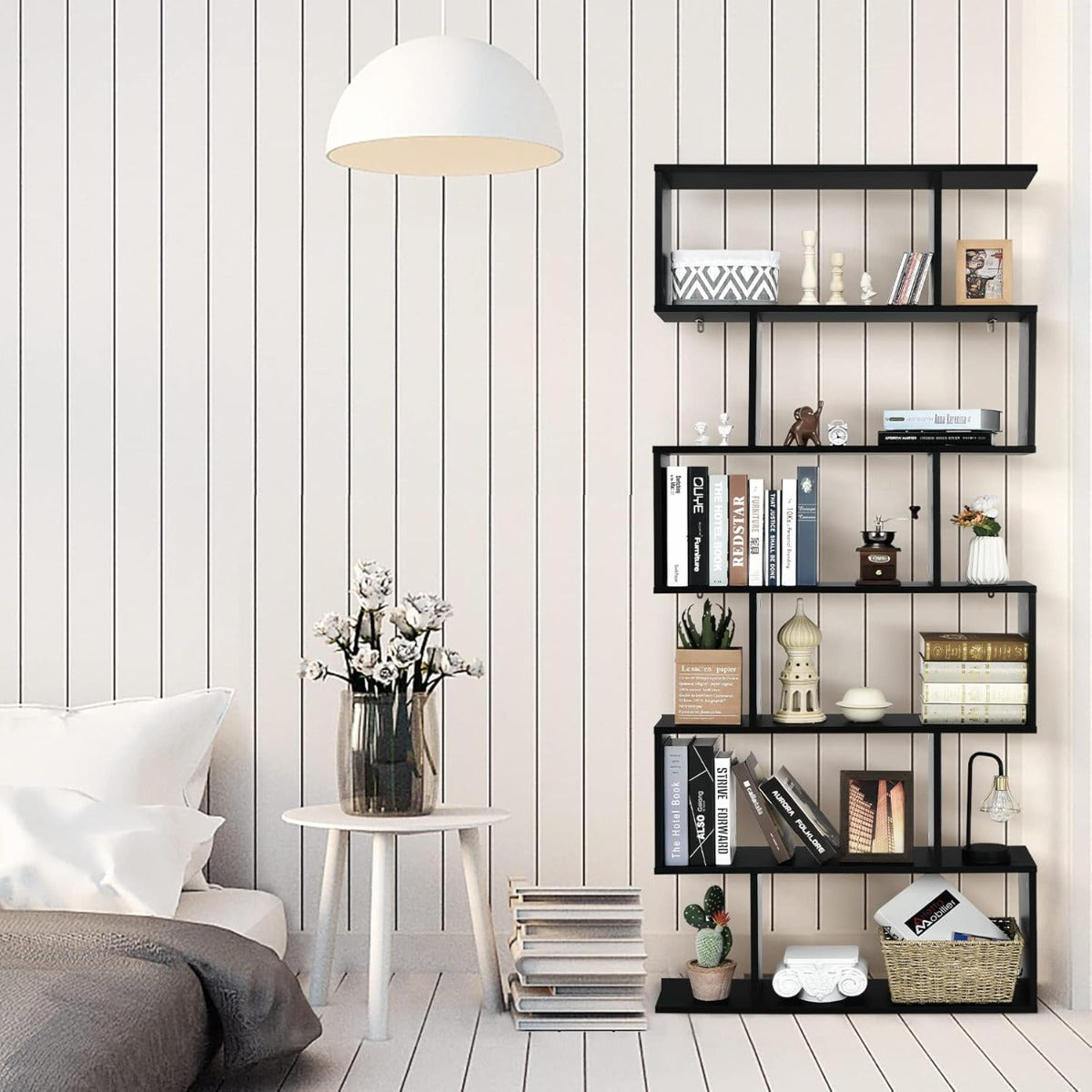 Estante de 6 Níveis Separadora de Ambientes com Proteção Antivuelco para Escritório Sala 80 x 23 x 191cm Preto
