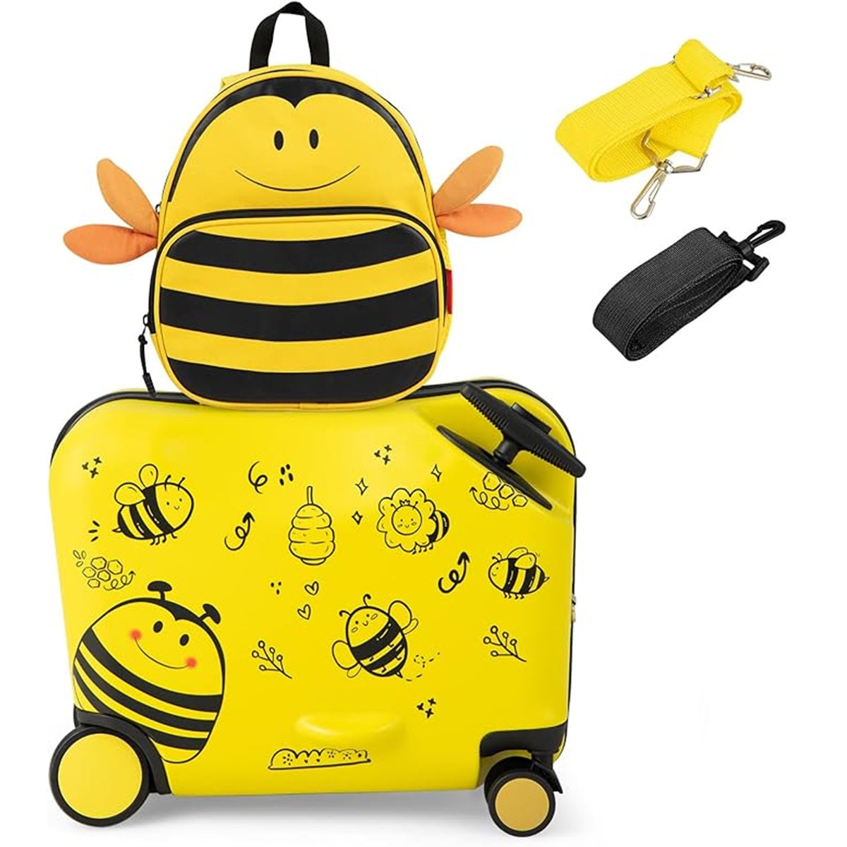 Set de Viagem de Cabine para Crianças com Rodas Andarilho 40L 18" Mala com Rodas e Mochila Infantil Abelha 12"