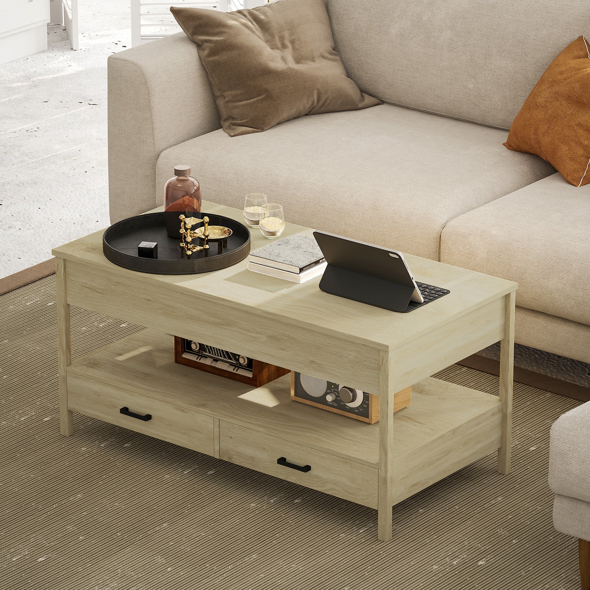Mesa de Centro Elevável 100x50x48-62 cm - Cor de Carvalho