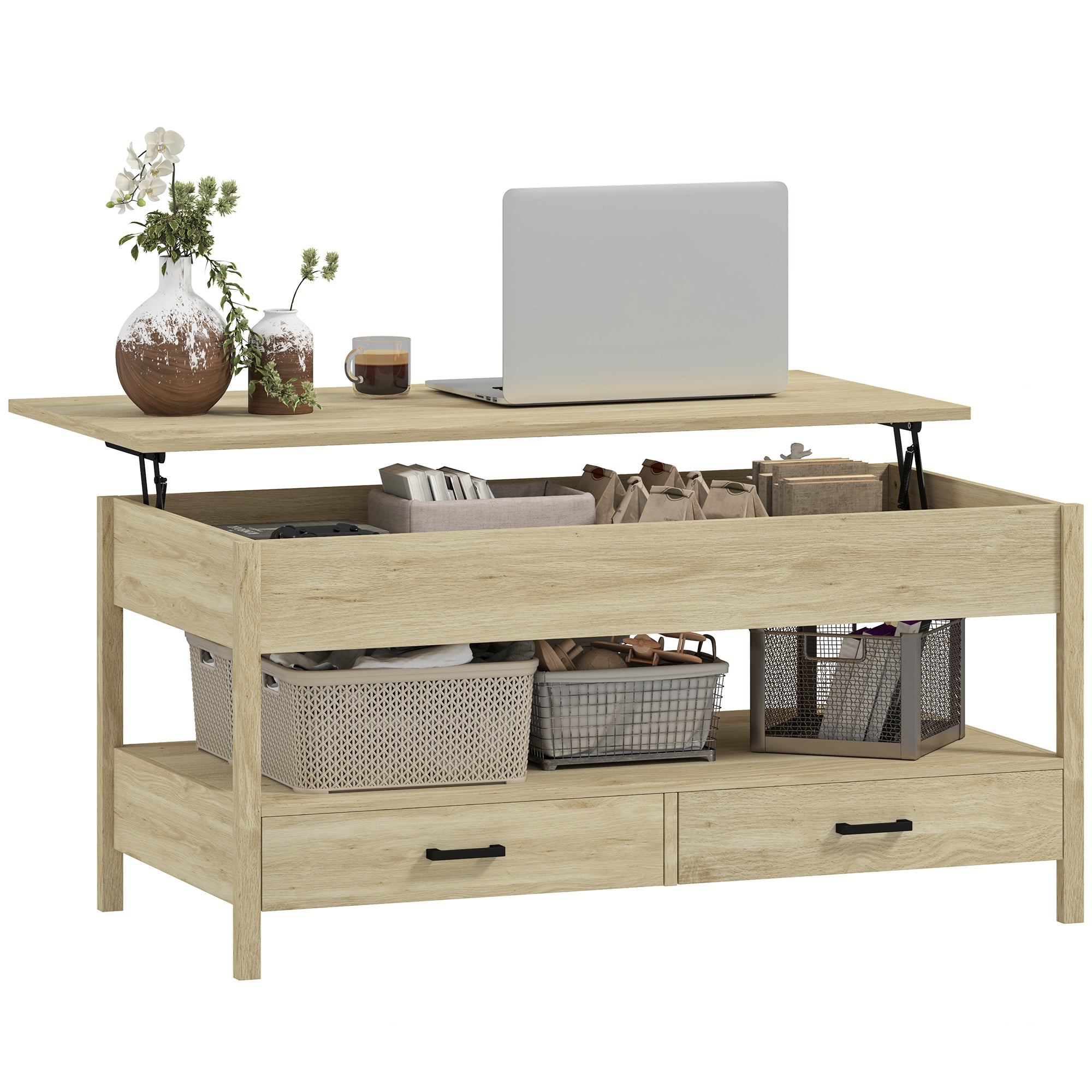Mesa de Centro Elevável 100x50x48-62 cm - Cor de Carvalho