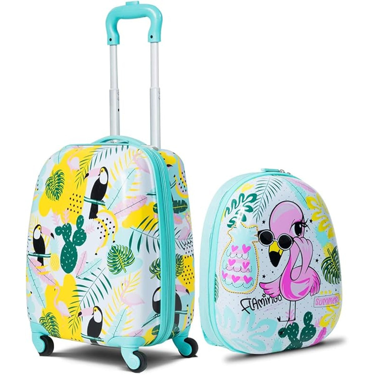 Conjunto de Viagem Infantil com Mochila para Crianças Mala de Viagem Bagagem Padrão Flamingo