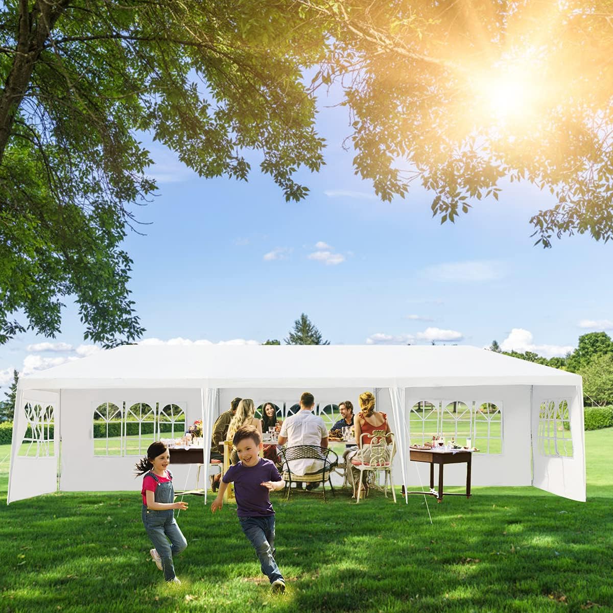 Carpa para Festa de Jardim 3 x 9 m com Cobertura Impermeável e Proteção UV - Branco