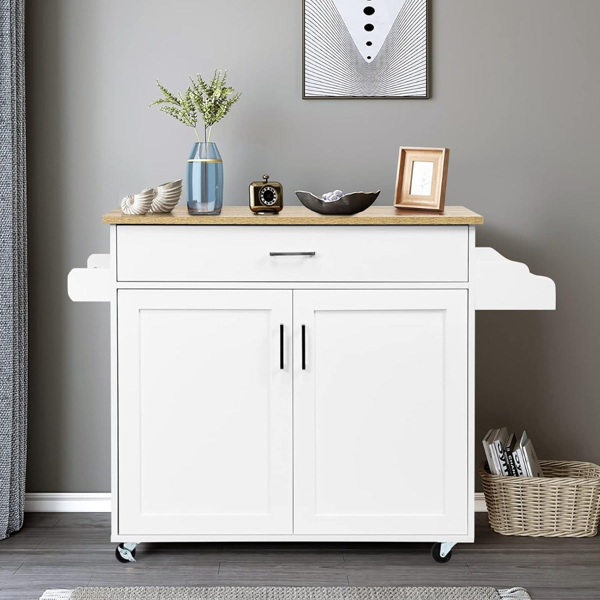Ilha de Cozinha com Serviço Multifuncional Armário de Cozinha com Toalheiro e Estante para Especiarias 116 x 40 x 85 cm Branco