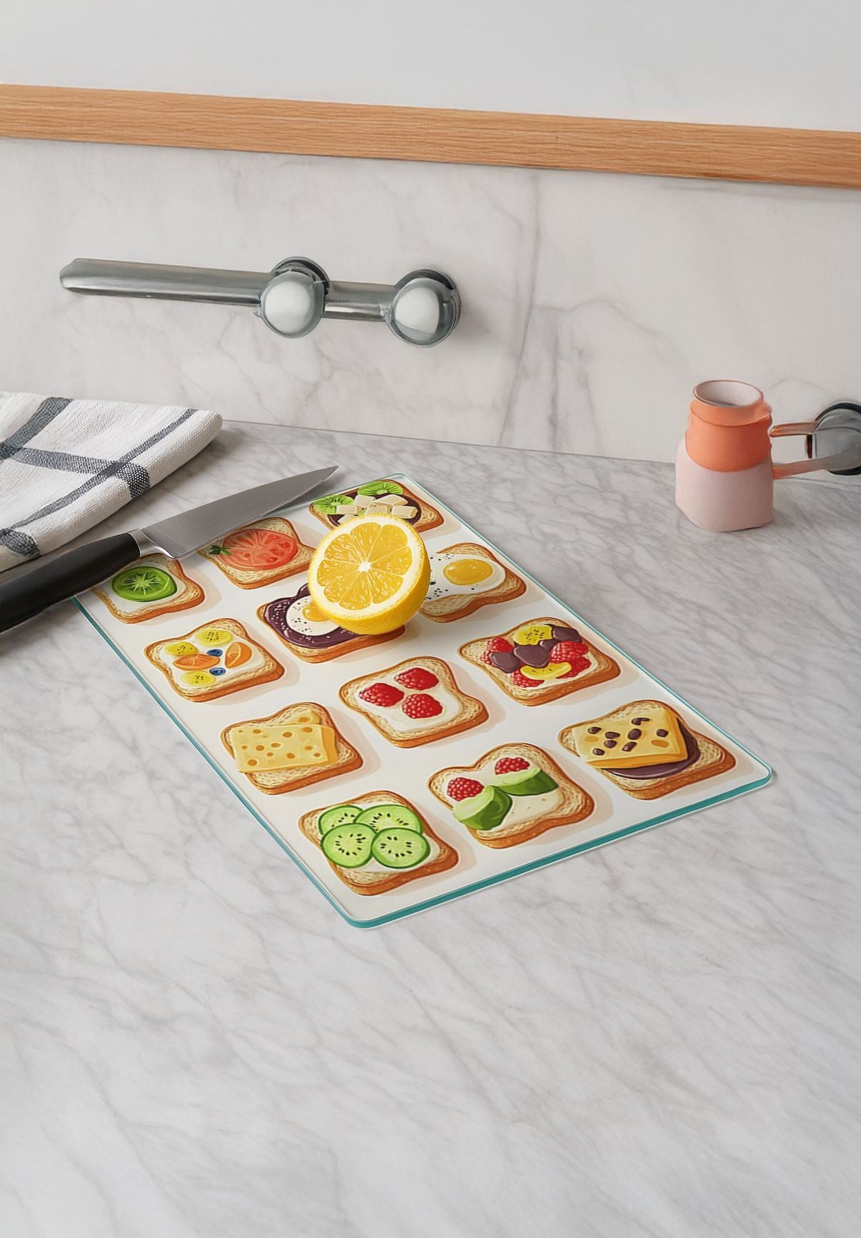 Tábua de corte em vidro temperado – 20 x 30 cm – Multicolorido