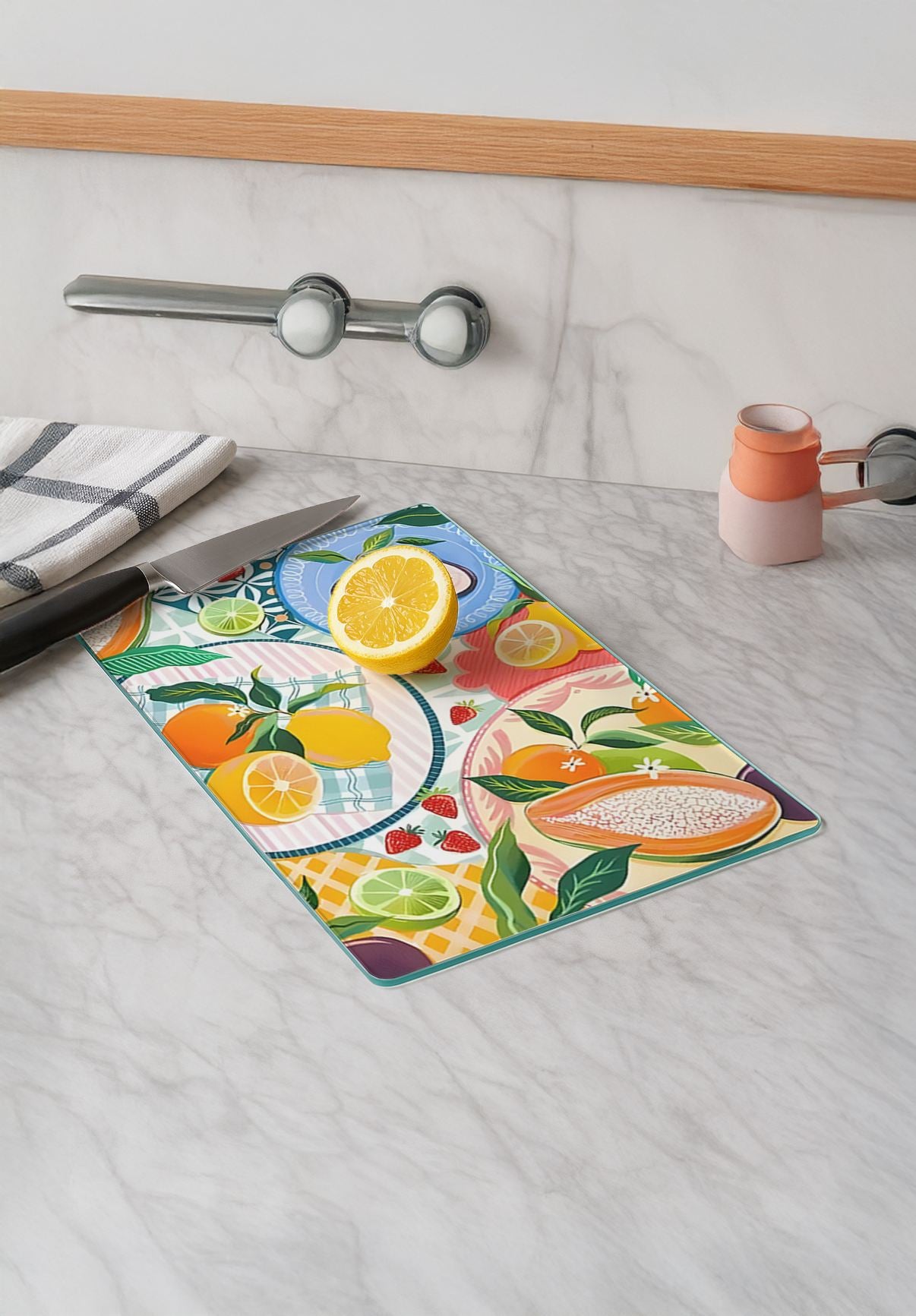 Tábua de corte em vidro temperado – 20 x 30 cm – multicolorido