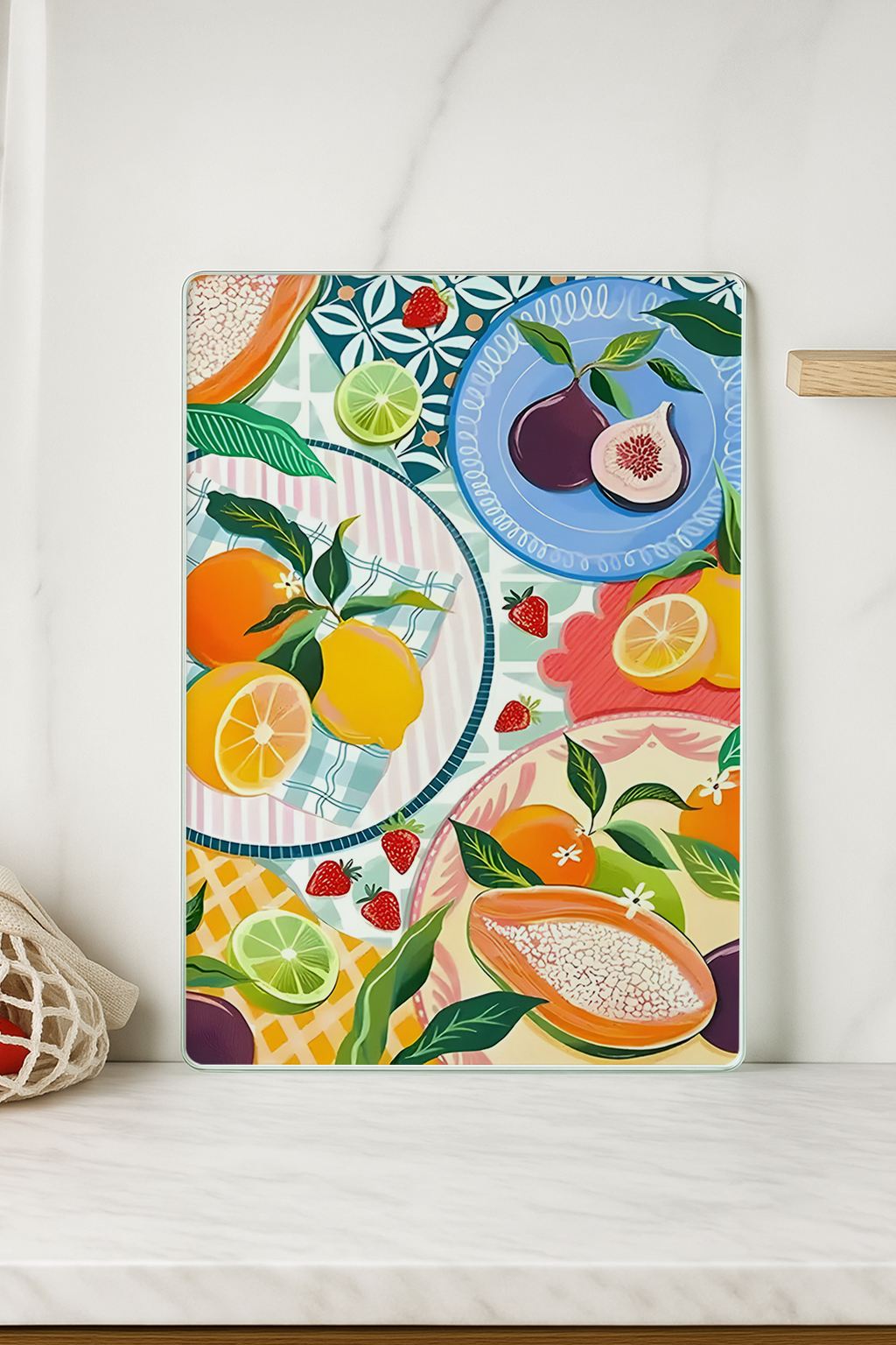 Tábua de corte em vidro temperado – 20 x 30 cm – multicolorido