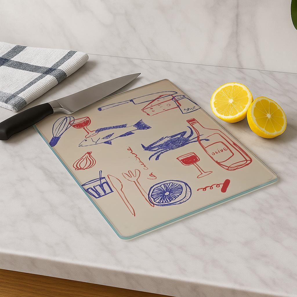 Tábua de corte em vidro temperado – 20 x 30 cm – Multicolorido