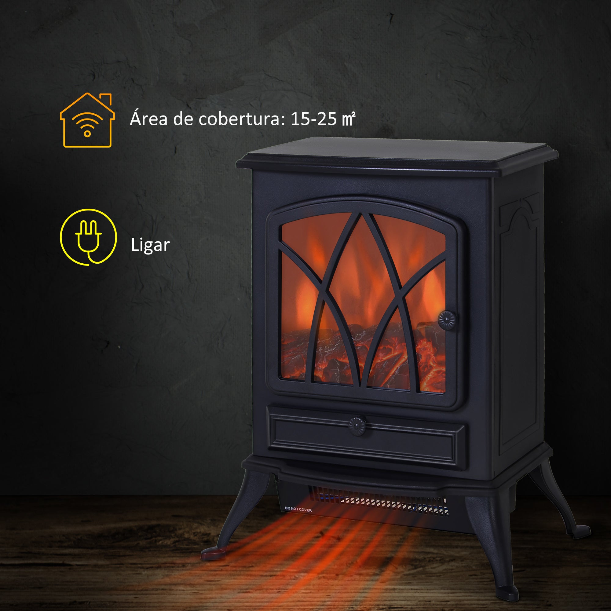 Lareira Elétrica Portátil com Efeito de Chama Realista 45x28,5x54cm - Preto