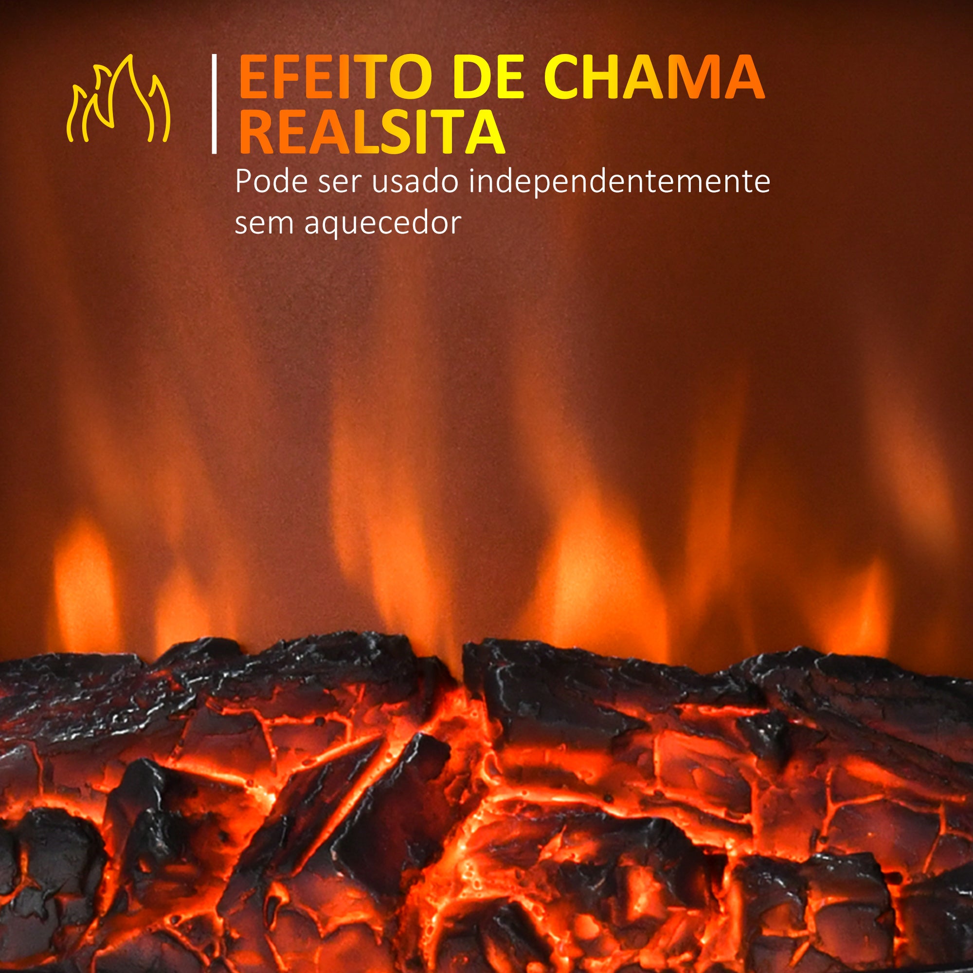 Lareira Elétrica Portátil com Efeito de Chama Realista 45x28,5x54cm - Preto