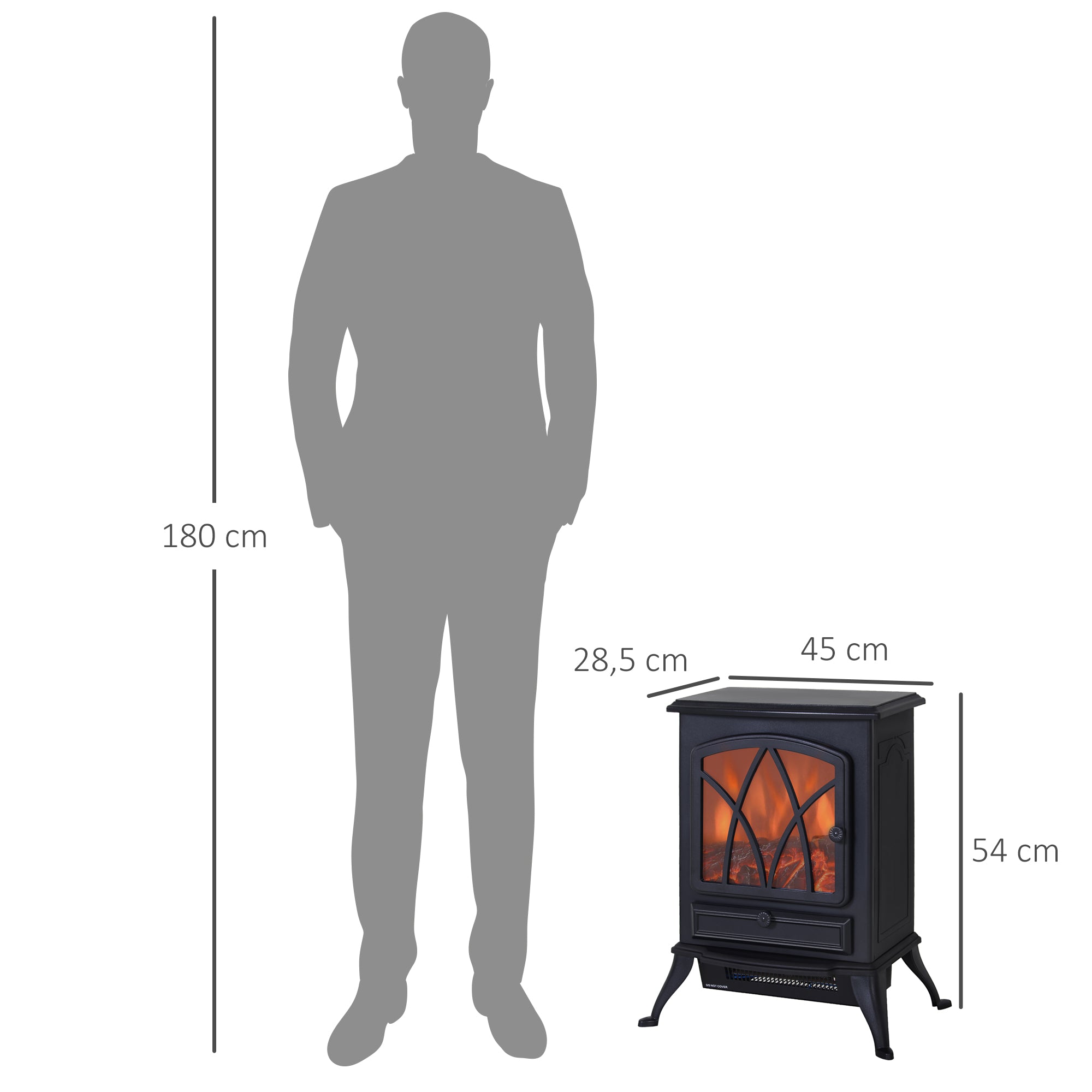 Lareira Elétrica Portátil com Efeito de Chama Realista 45x28,5x54cm - Preto