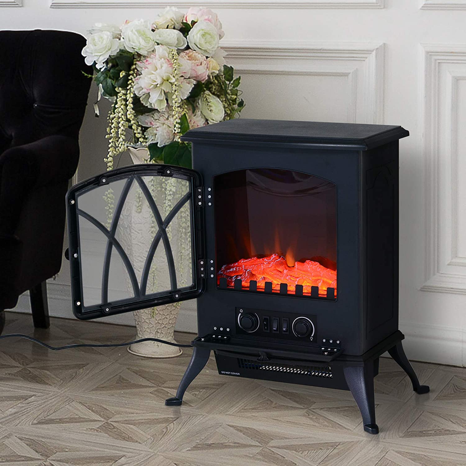 Lareira Elétrica Portátil com Efeito de Chama Realista 45x28,5x54cm - Preto