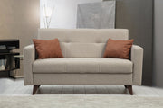 Sofá-cama bege de 2 lugares, estrutura de metal/madeira, 151 x 86 x 75 cm | Assento confortável de espuma DNS 26, elegante e funcional para espaços modernos