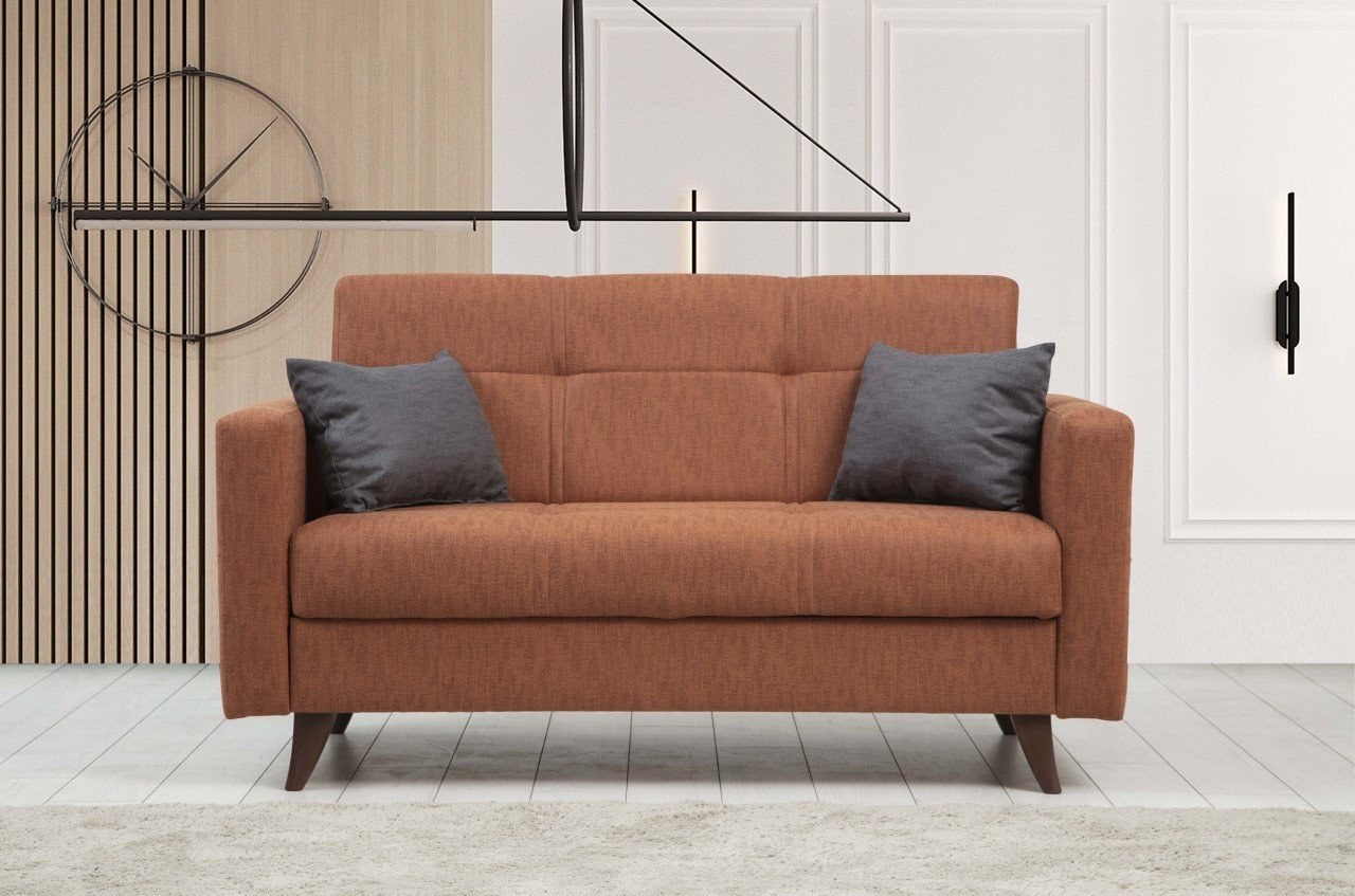 Sofá-cama elegante de 2 lugares, vermelho-azulejo, 151 x 86 x 75 cm | Estrutura de metal/madeira, esponja DNS confortável | Perfeito para salas de estar modernas e espaços para hóspedes