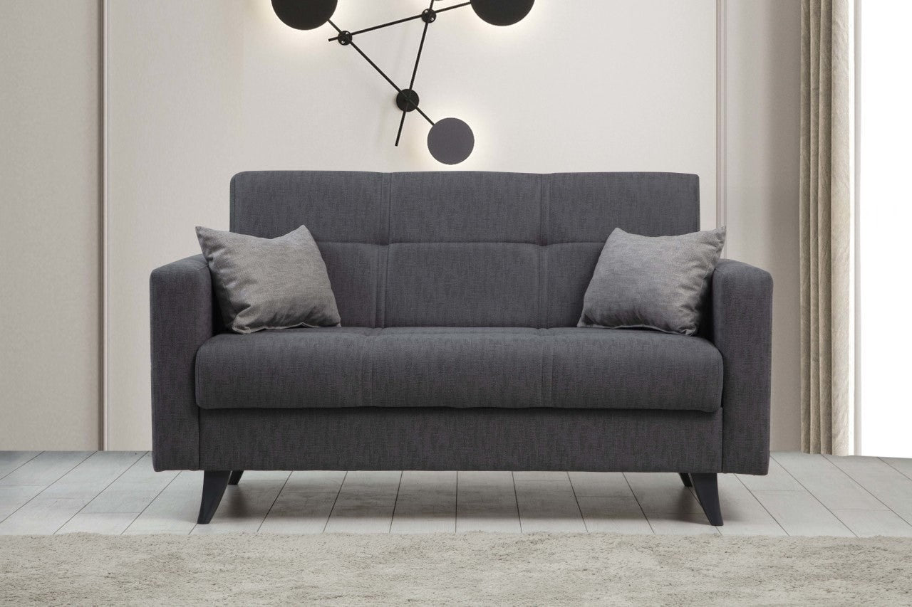 Sofá-cama elegante de 2 lugares, cinza escuro, 151 x 86 x 75 cm | Estrutura de metal/madeira, esponja DNS confortável | Perfeito para salas de estar modernas e espaços para hóspedes