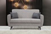 Sofá-cama cinza claro de 2 lugares, estrutura de metal/madeira, 153 x 86 x 77 cm | Assento confortável de espuma DNS 26, perfeito para salas de estar modernas e espaços para hóspedes