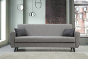 Sofá-cama elegante de 3 lugares, poliéster texturizado em linho cinza claro, 214 x 86 x 77 cm | Estrutura de metal/madeira, confortável esponja DNS 26 | Perfeito para espaços modernos