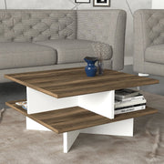 Mesa de Centro Escandinava com Armazenamento Adicional, Nogueira e Branco, 60 x 31,2 x 60 cm | Painel de Partículas 100% Revestido com Melamina, 18 mm de Espessura | Design Elegante e Funcional