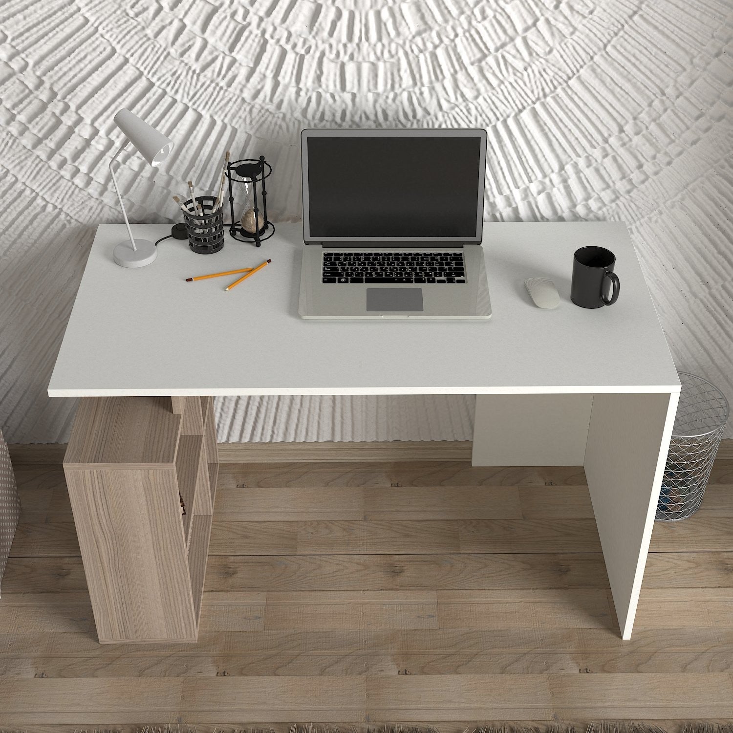 Mesa de Estudo Branca Córdoba 120cm com Prateleiras e Arrumação Extra - Melamina 18mm