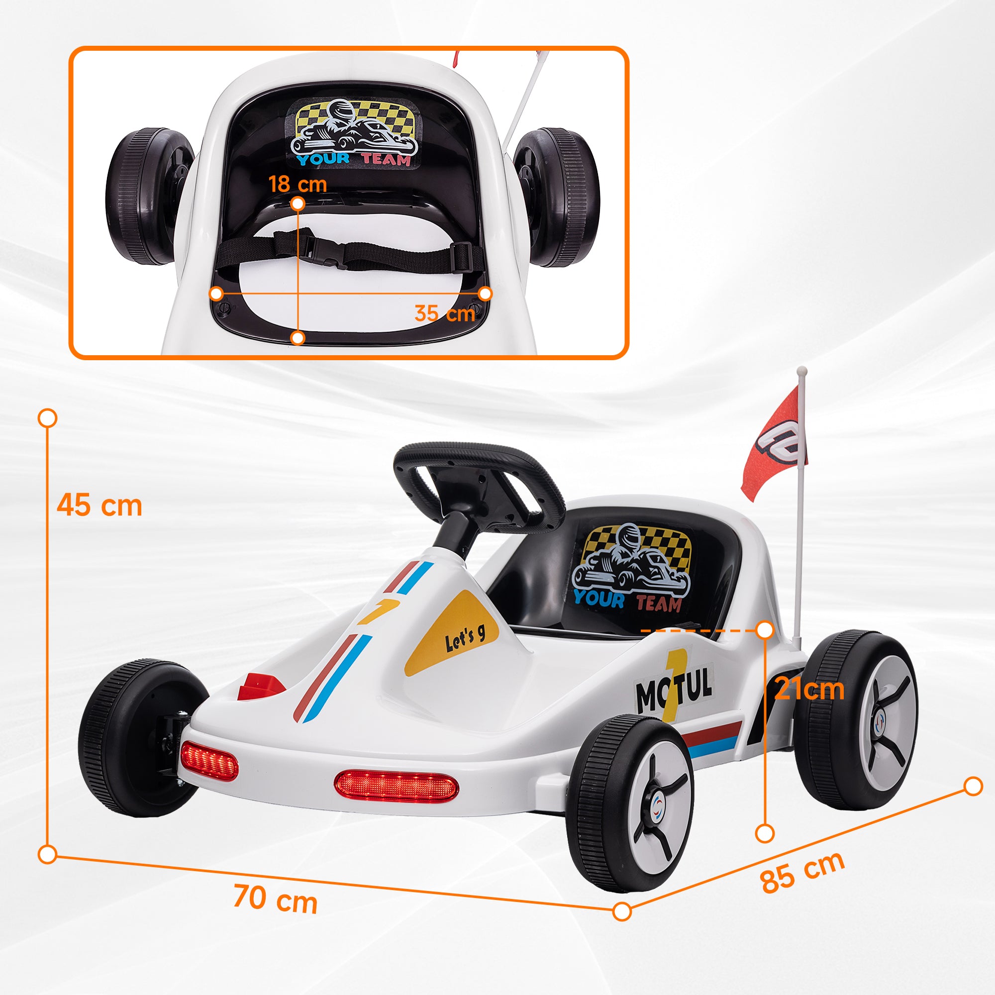 Kart Elétrico Infantil 85x70x45 cm Branco