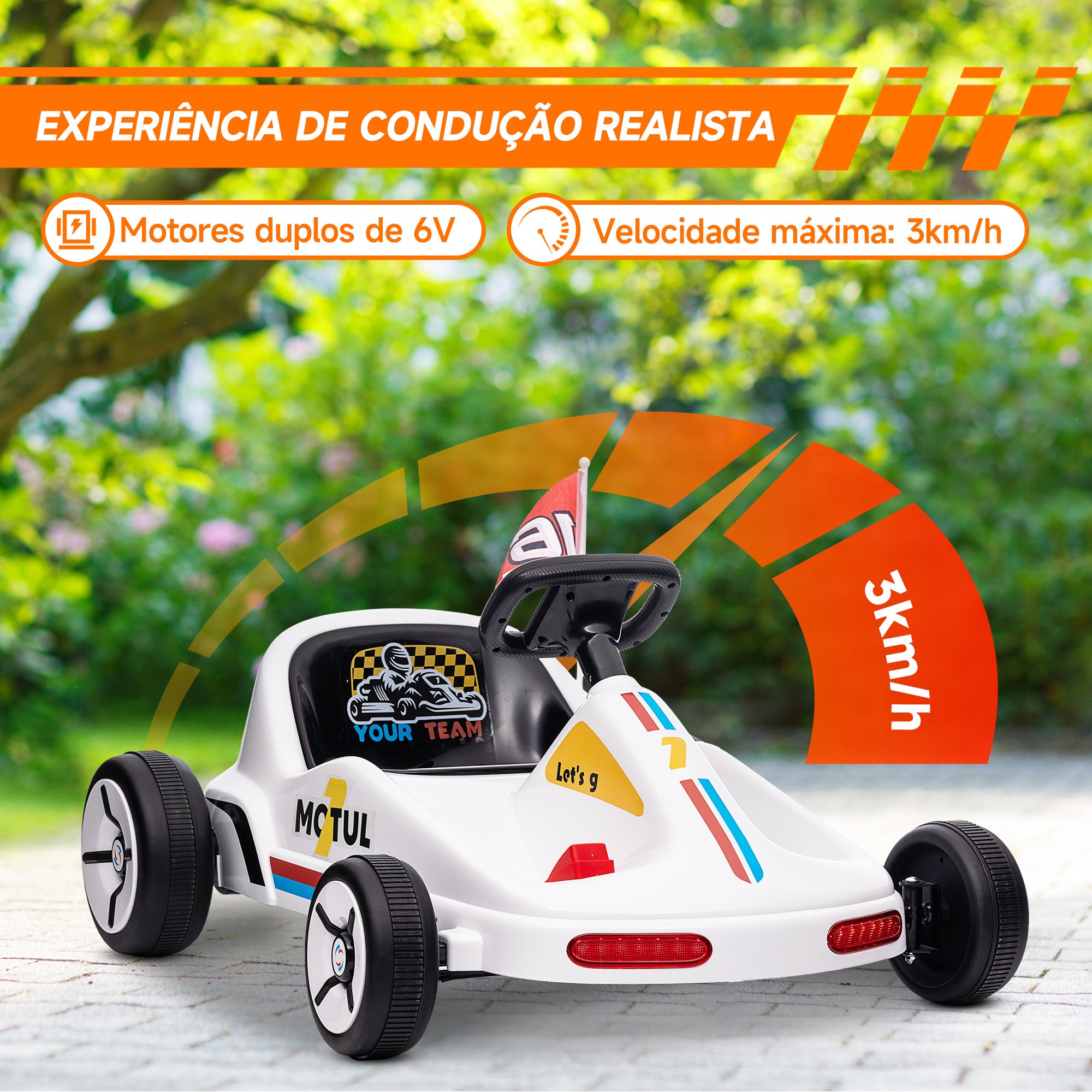 Kart Elétrico Infantil 85x70x45 cm Branco