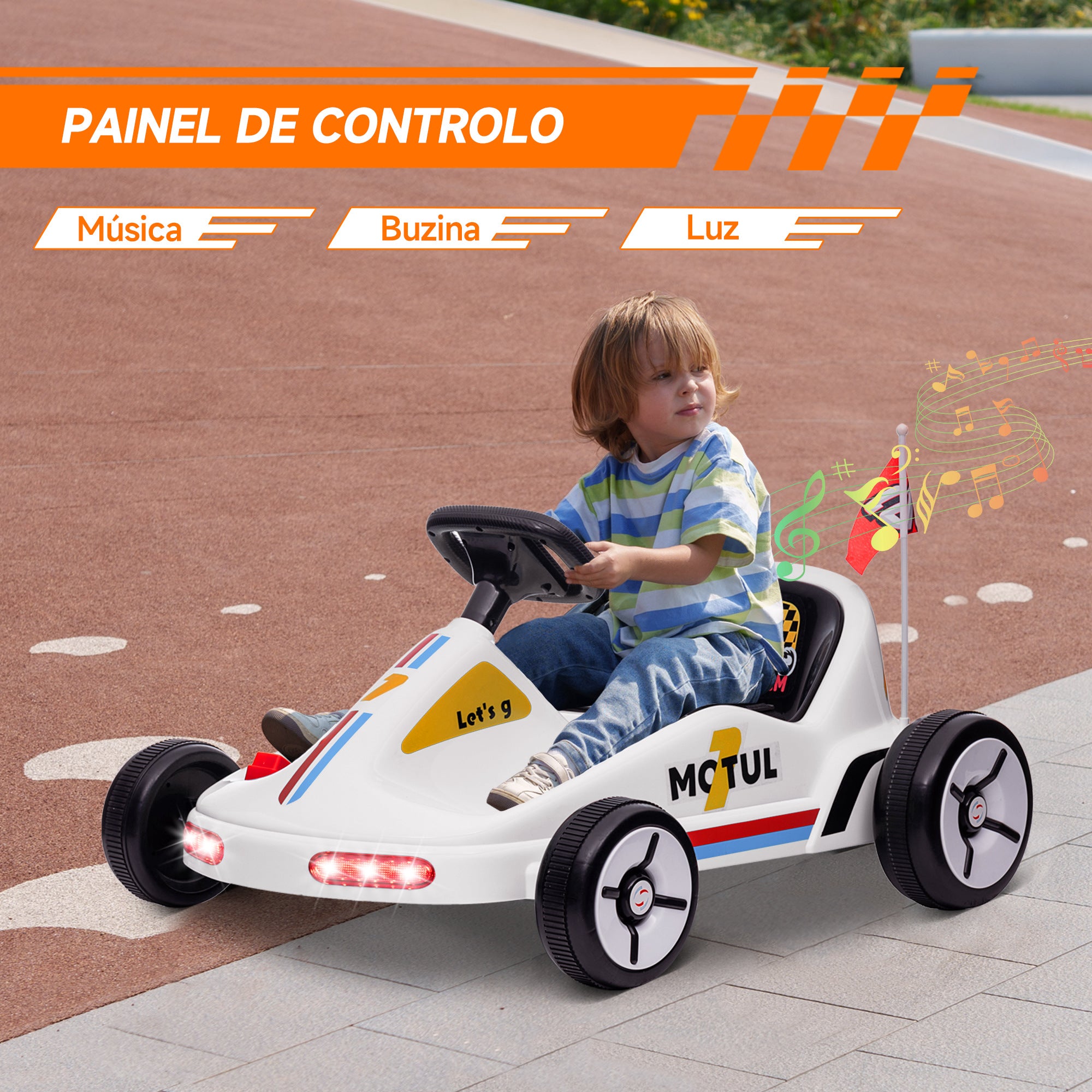 Kart Elétrico Infantil 85x70x45 cm Branco
