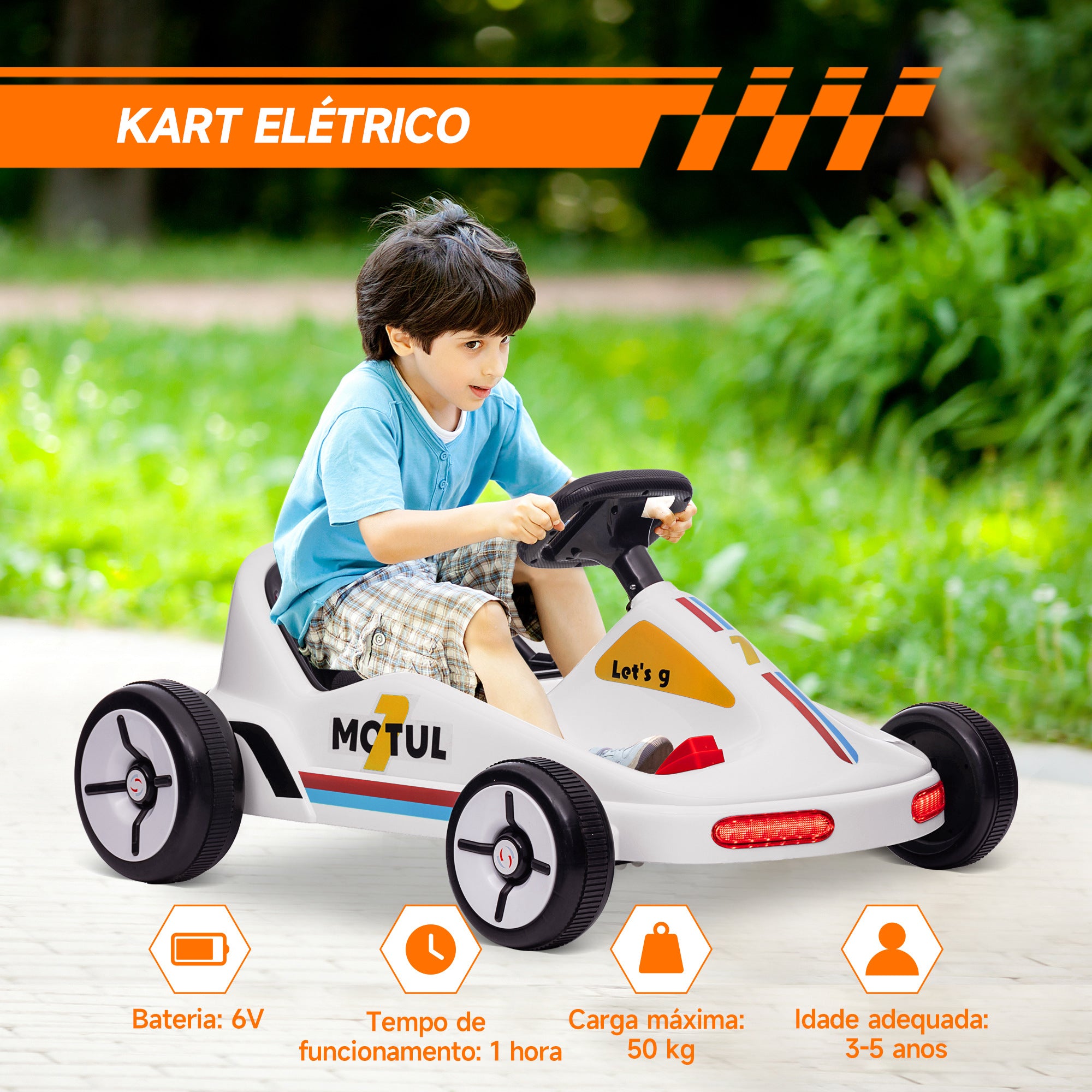 Kart Elétrico Infantil 85x70x45 cm Branco