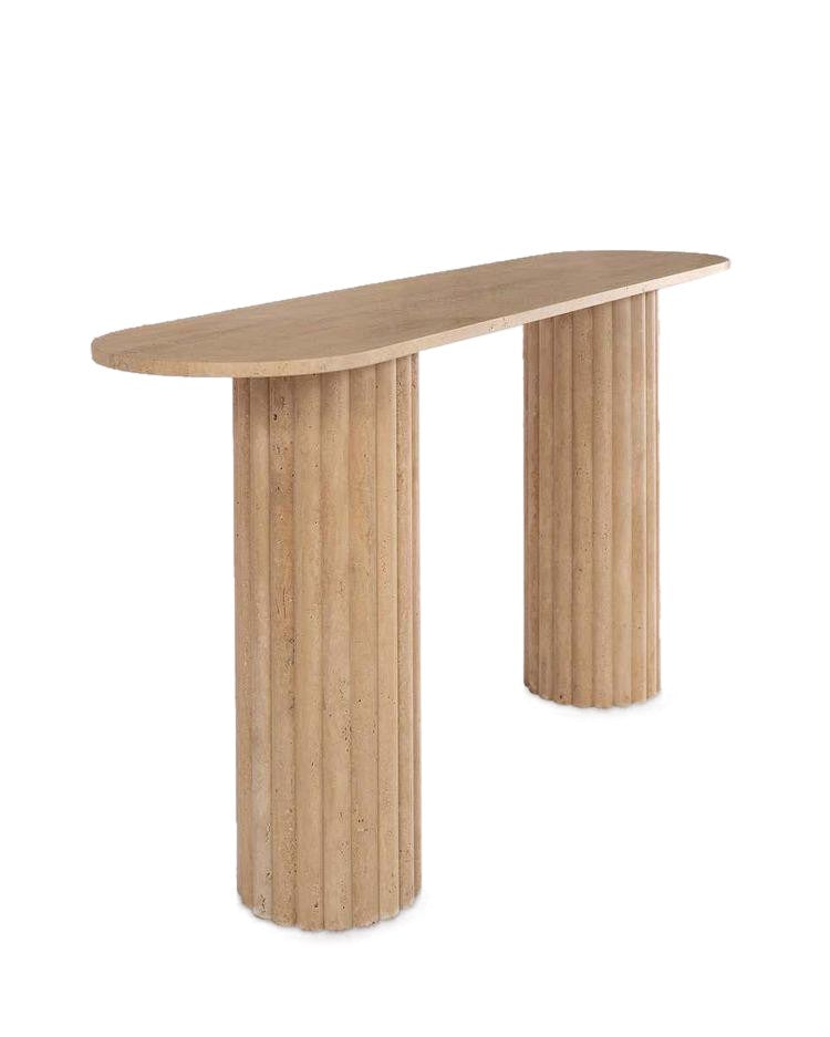 Mesa de Apoio em Mármore Travertino Bege 110x90cm - Elegância Natural para Sua Casa