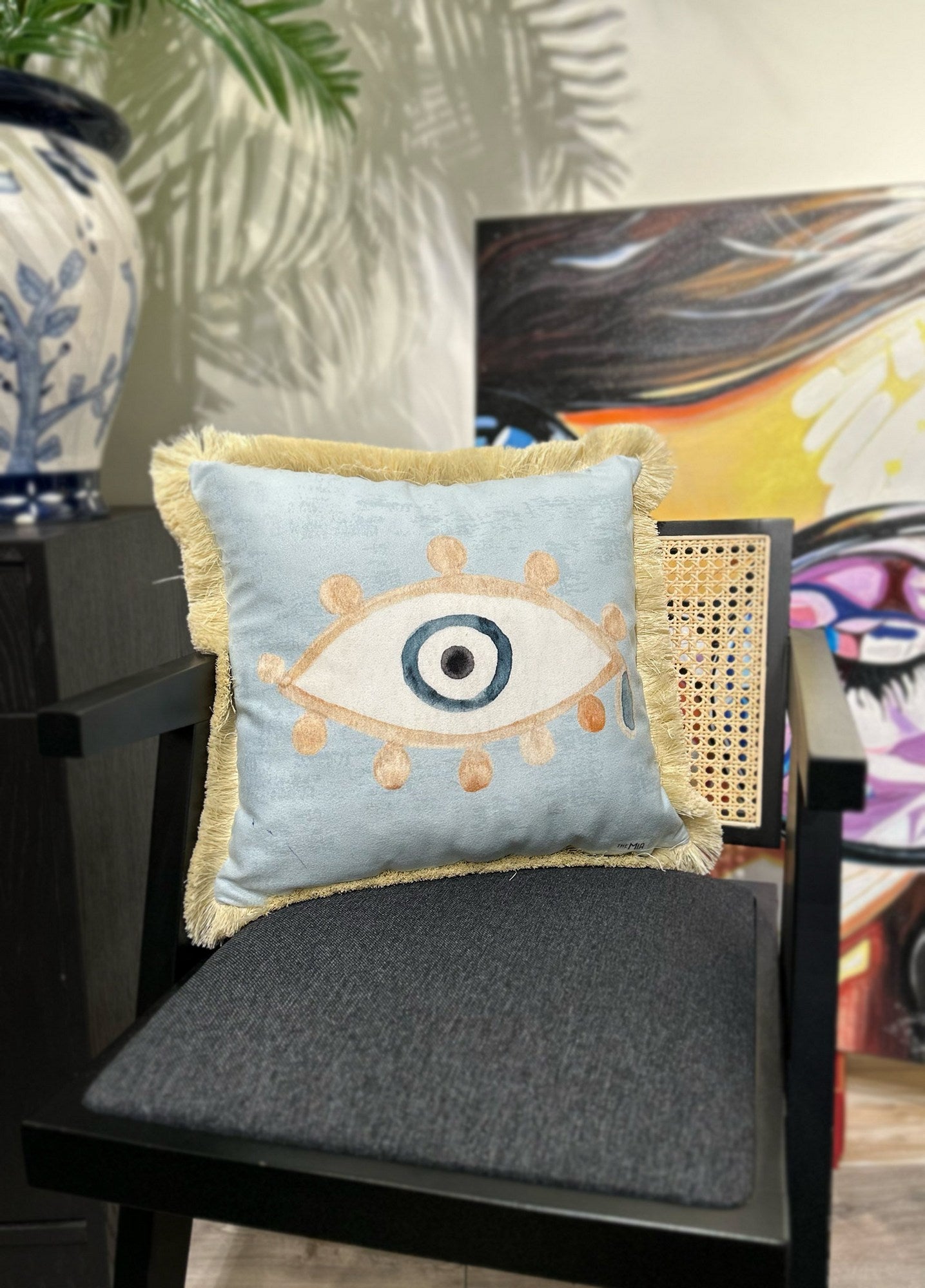 Almofada – 45 x 45 cm – Azul, Dourado, Branco, Creme – Poliester