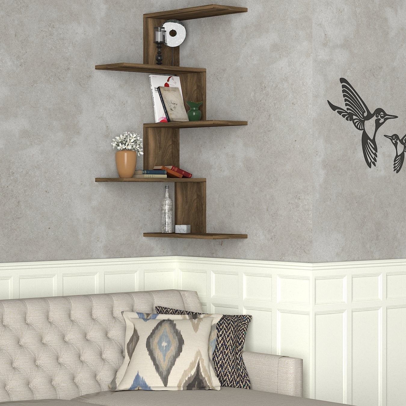 Prateleira de parede escandinava, acabamento em nogueira, 51,5 x 109 x 29,6 cm | Painel de partículas 100% revestido em melamina, 18 mm de espessura | Solução de armazenamento elegante e funcional