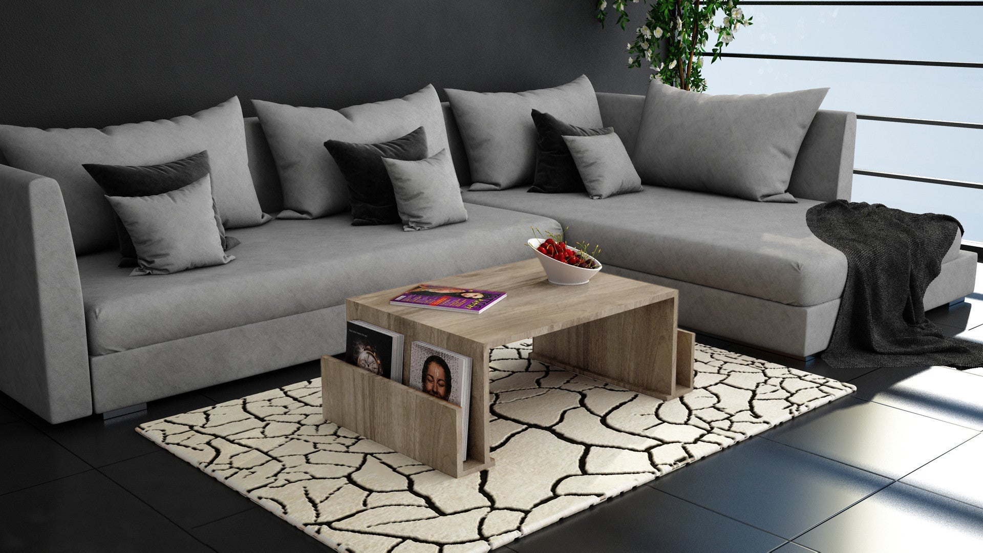 Mesa de Centro Moderna – 95 x 60 x 36,8 cm – Nogueira – Painel de Partículas Revestido a Melamina