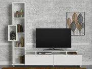 Móvel de TV escandinavo com estante, branco, 160 cm | Painel de partículas 100% revestido de melamina, 18 mm | Montável na parede, design elegante e funcional