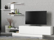 Móvel de TV Escandinavo, Branco, 180 x 40 x 31,8 cm | Painel de partículas 100% revestido em melamina, 18 mm de espessura | Montável na parede, com várias prateleiras, solução de armazenamento elegante