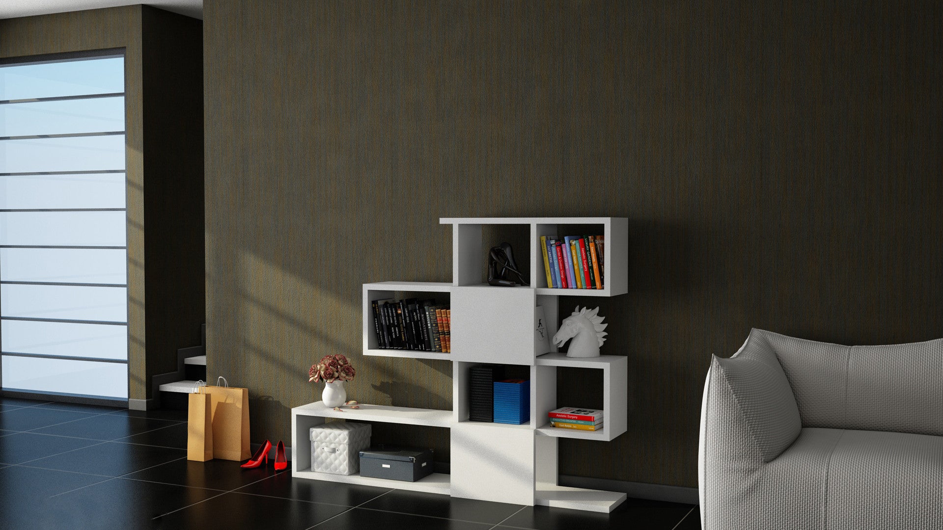 Estante moderna – 120 cm x 109 cm x 19,5 cm – Branca – Painel de partículas revestido de melamina