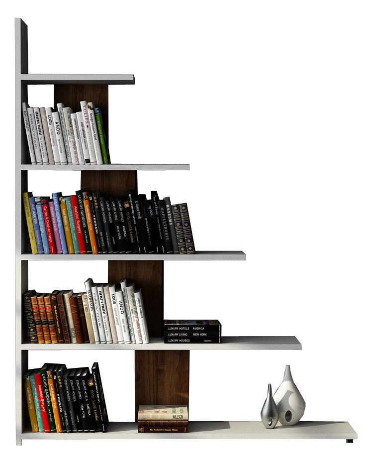 Estante moderna – 121,8 x 120 x 19,5 cm – Branco e nogueira – Painel de partículas revestido de melamina