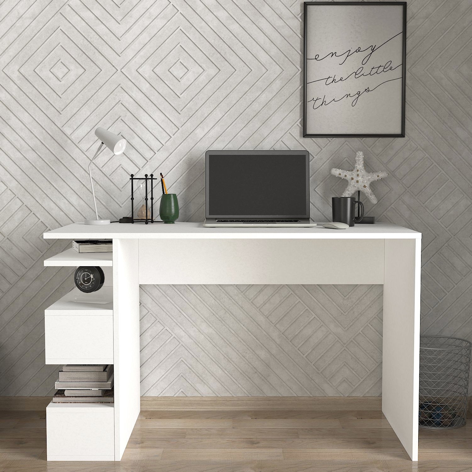 Secretária Escandinava – 120 x 75 x 60 cm – Branca – Painel de Partículas revestido a Melamina