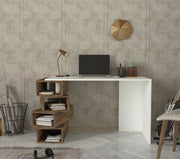 Secretária de Estudo Escandinava – 130 x 75 x 60 cm – Branco e Nogueira – Painel de Partículas