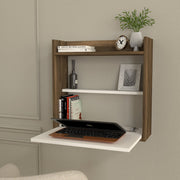 Secretária Escandinava – 60x60x19,6 cm Fechada, 60x60x49,4 cm Aberta – Branco e Nogueira – Melamina