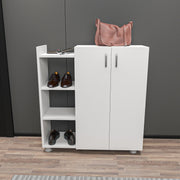 Sapateira moderna branca, 90 cm x 95 cm x 29,6 cm | Painel de partículas 100% revestido em melamina, 18 mm de espessura | Montável na parede, design elegante e funcional