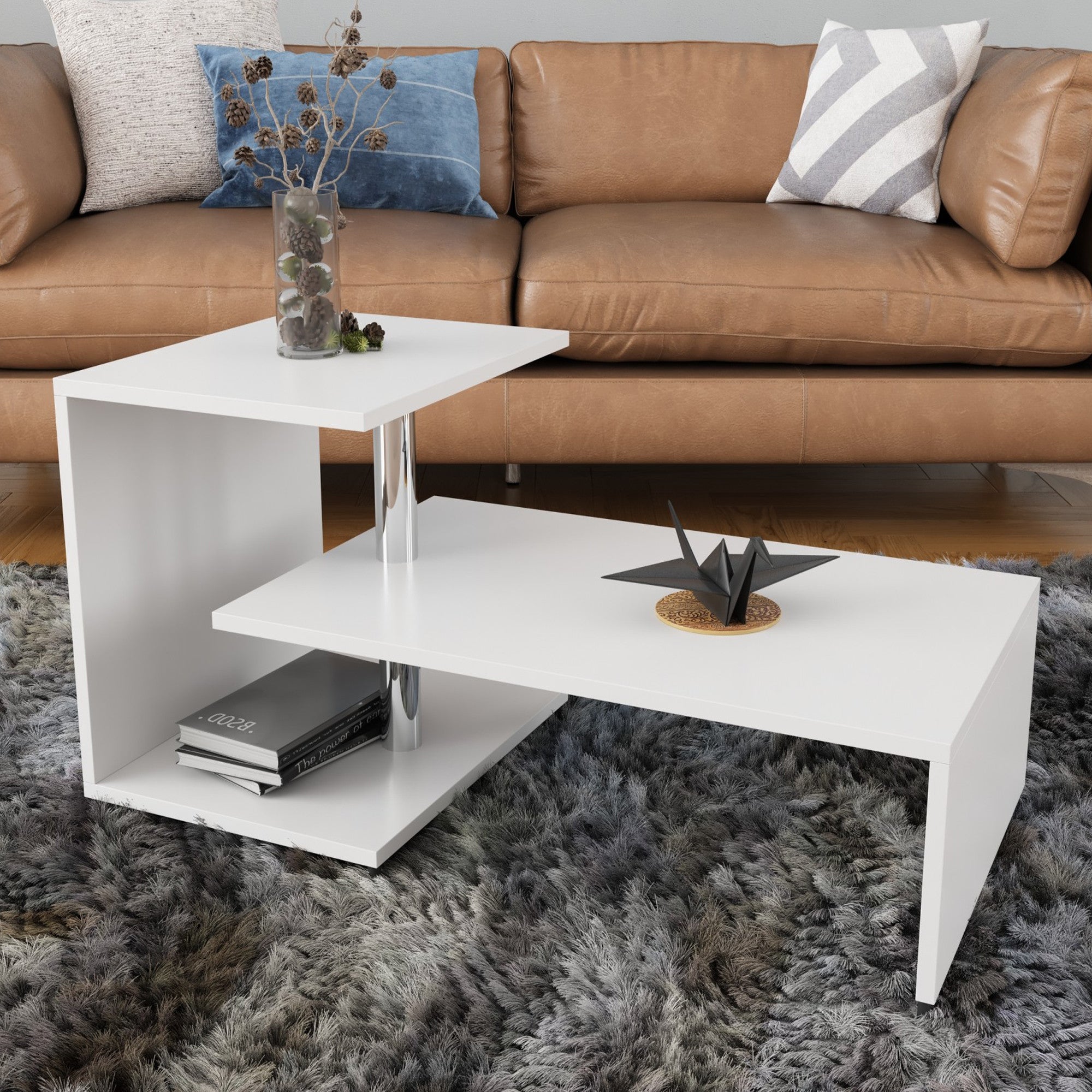 Mesa de Centro Branca Moderna, 100 cm x 46 cm x 50 cm | Painel de Partículas 100% Revestido em Melamina, 18 mm de Espessura | Elegante e Funcional para Qualquer Espaço