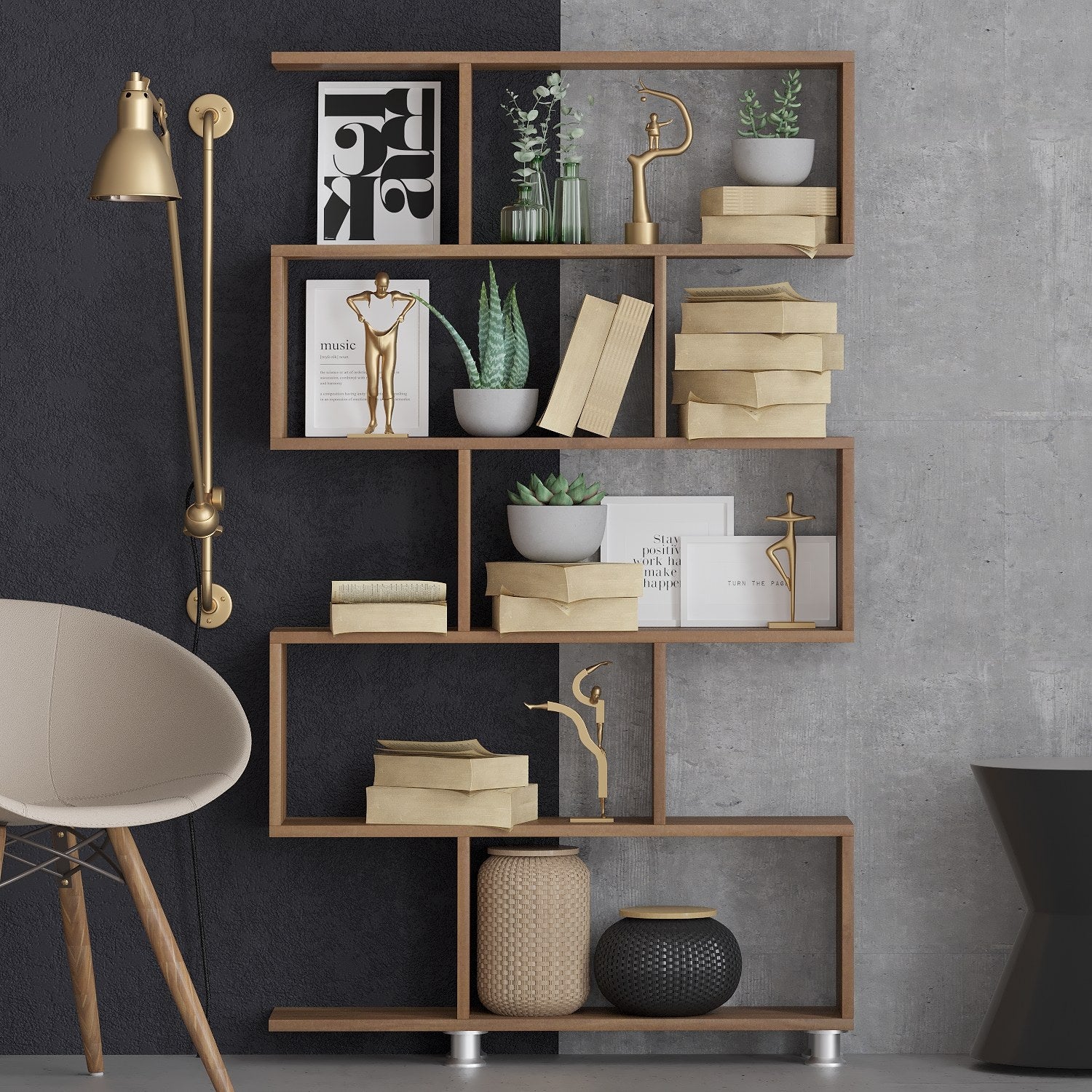 Estante moderna em nogueira – 90 cm x 156 cm x 20 cm – nogueira – painel de partículas revestido em melamina