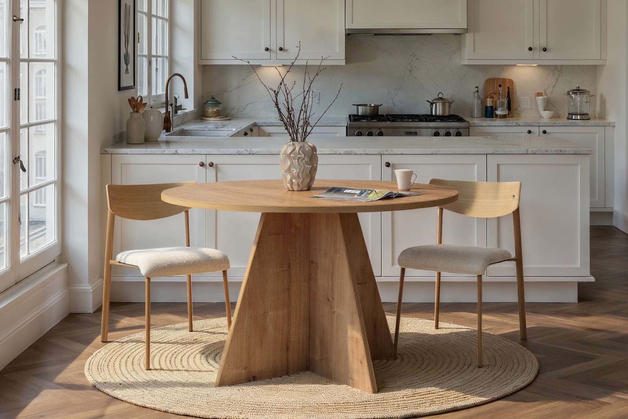 Mesa de Jantar Sapphire Oak 120x120cm - Revestimento Melamínico Premium com 25mm de Espessura