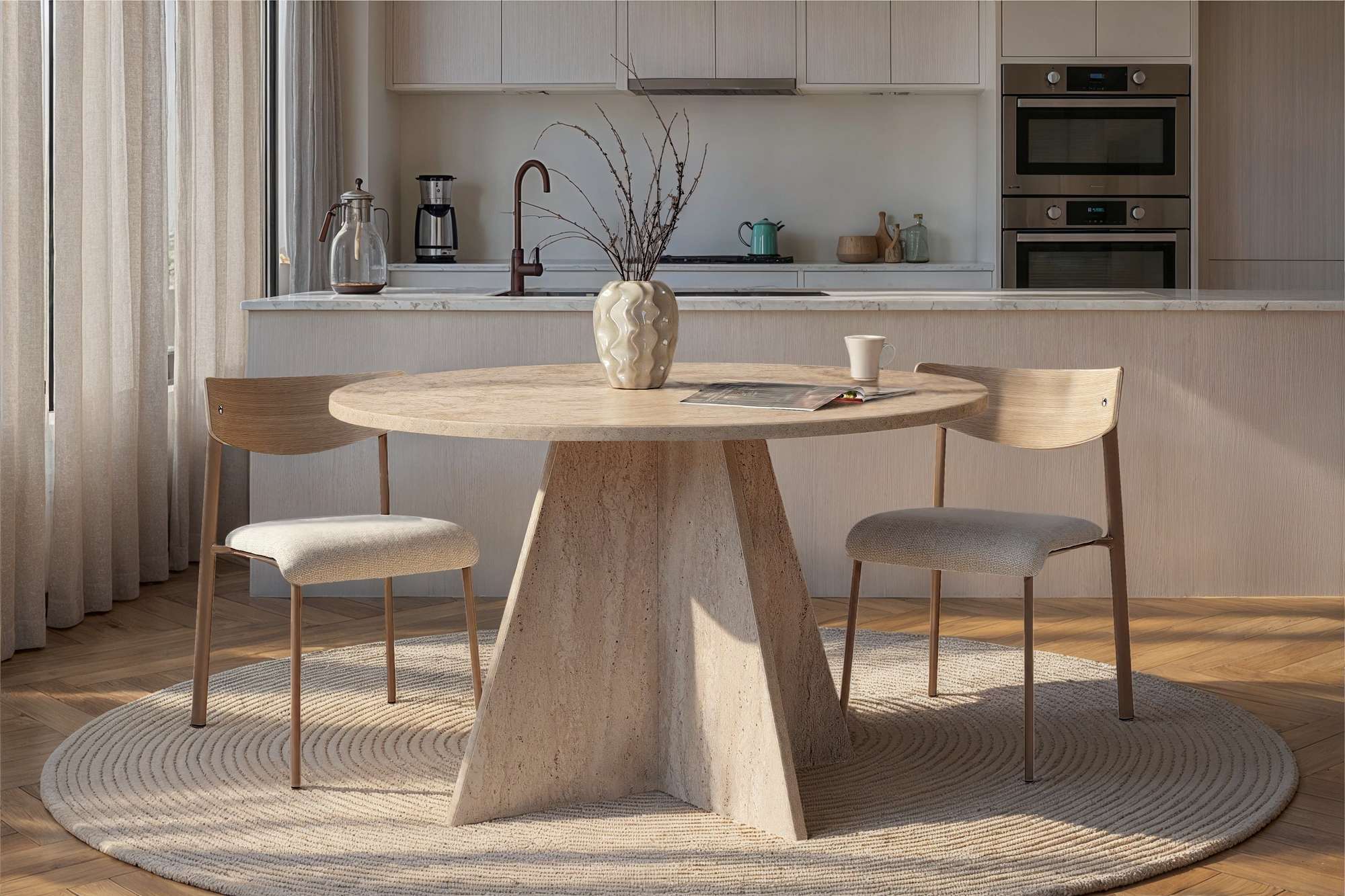Mesa de Jantar Quadrada 120x120cm em Travertino - Revestimento Melamínico Resistente e Elegante