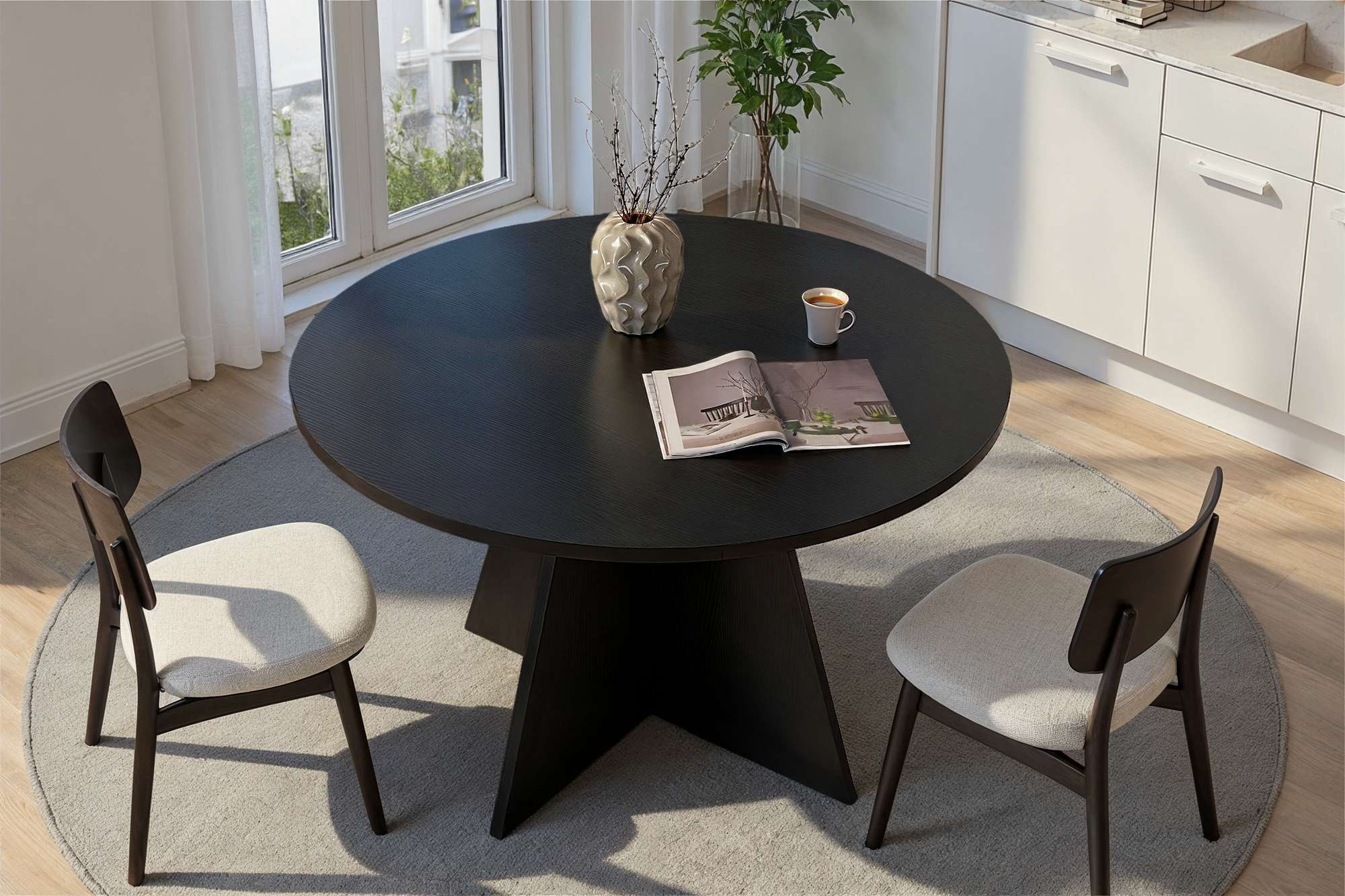 Mesa de Jantar Quadrada 120x120cm em Madeira Preta - Revestimento Melamínico Resistente