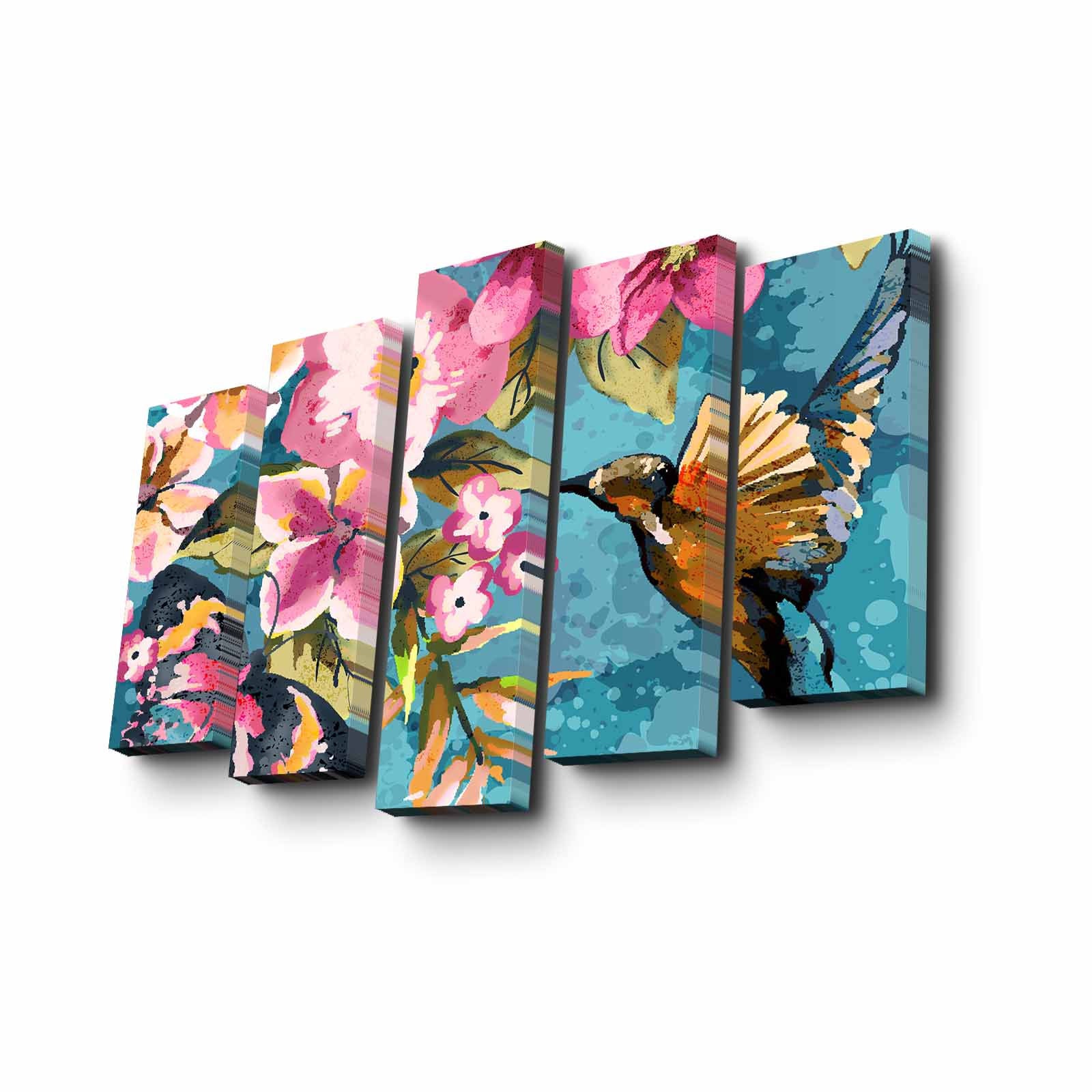 Quadro Decorativo em Tela (5 Peças) Multicolor 82x50 cm | Canvas 100% Camurça + Moldura 100% Madeira | 5PUC-002