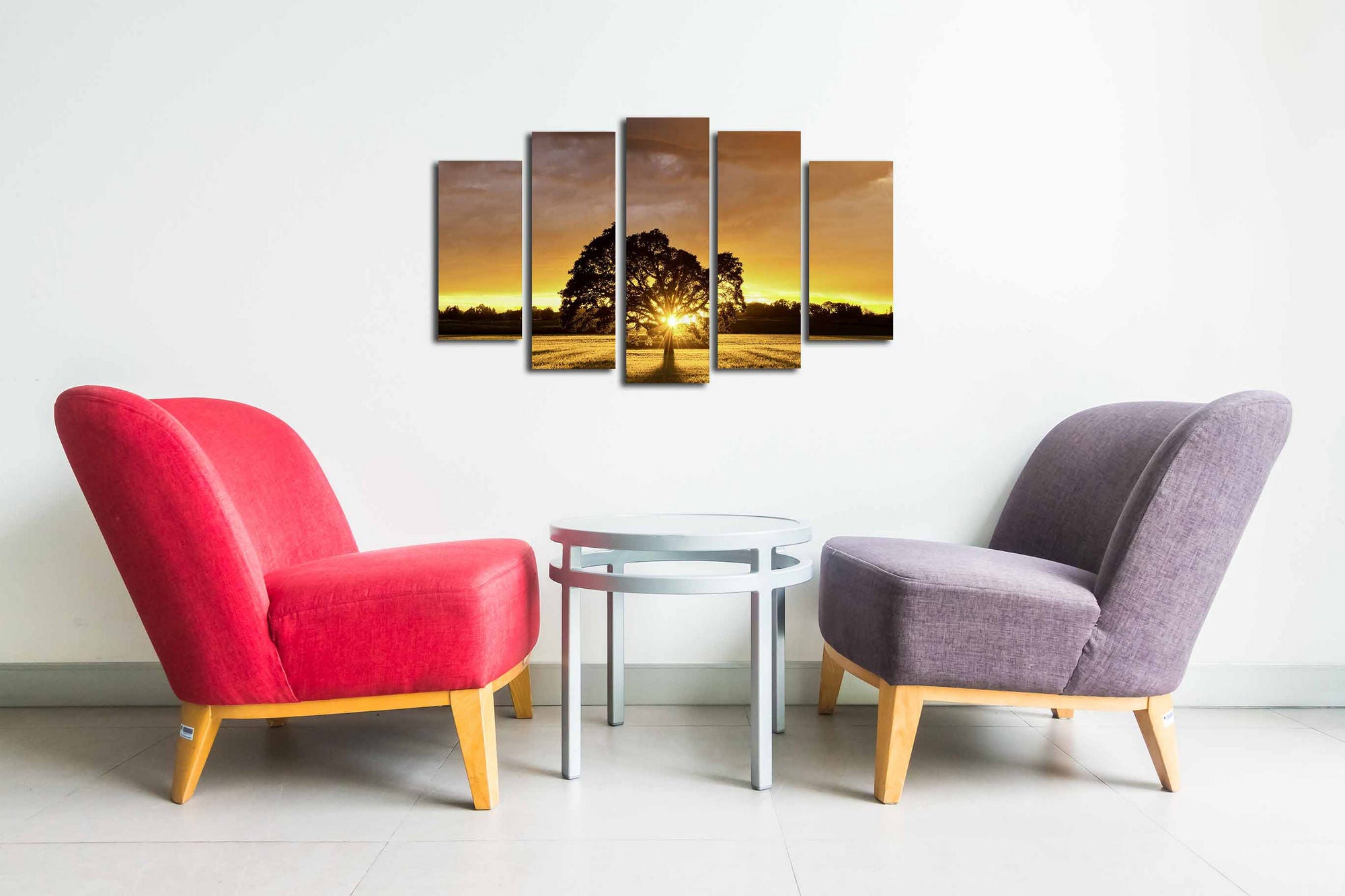 Conjunto Decorativo de 5 Telas em Canvas Multicolor - Pintura Artística com Moldura de Madeira para Decoração de Interiores