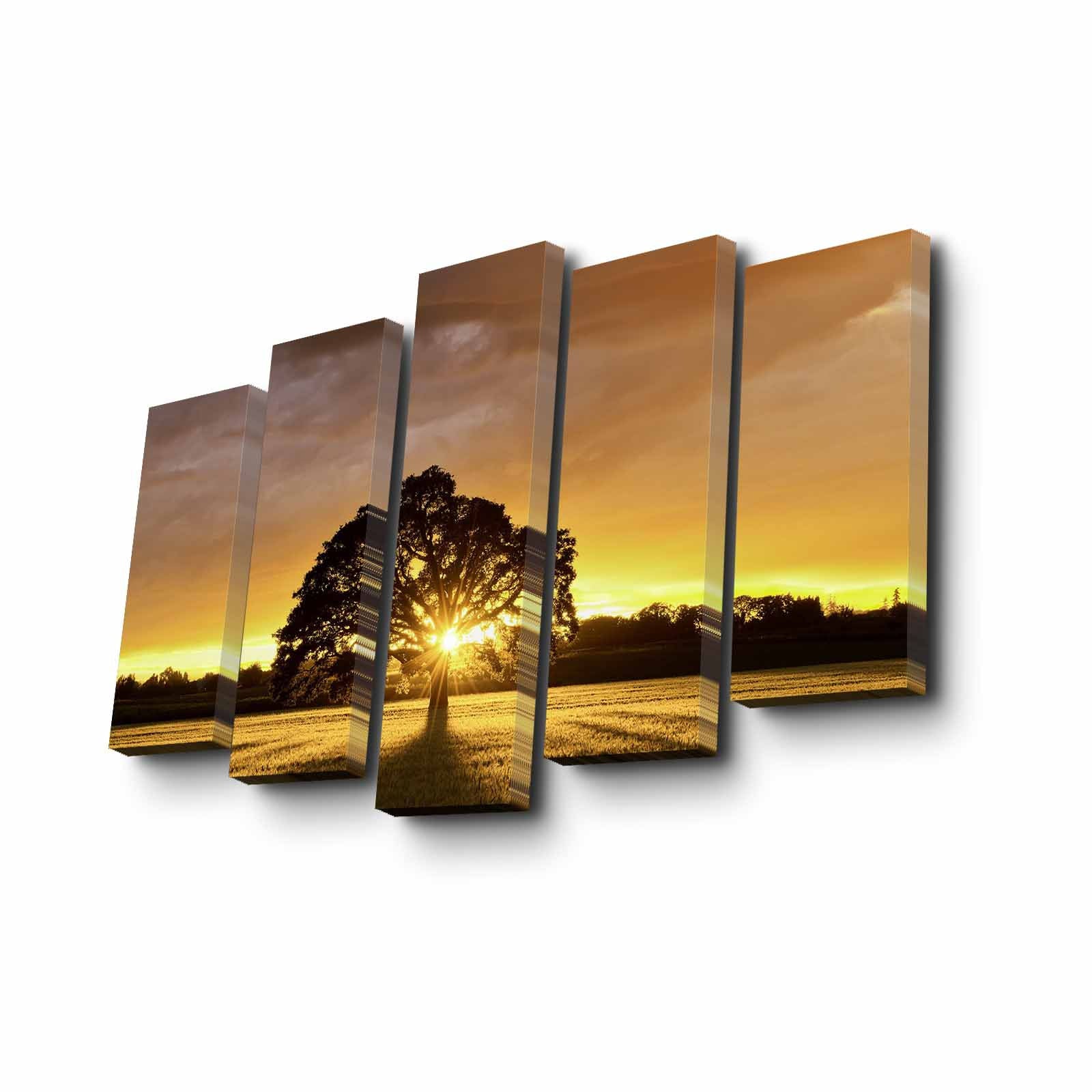 Conjunto Decorativo de 5 Telas em Canvas Multicolor - Pintura Artística com Moldura de Madeira para Decoração de Interiores