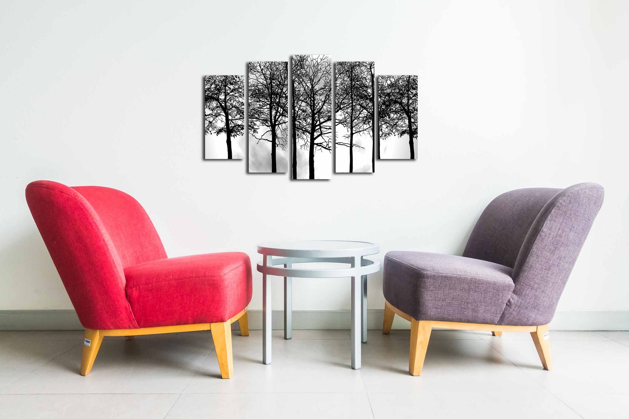 Conjunto Decorativo de 5 Telas em Canvas Multicolor - Pintura Artística com Moldura de Madeira para Decoração de Interiores